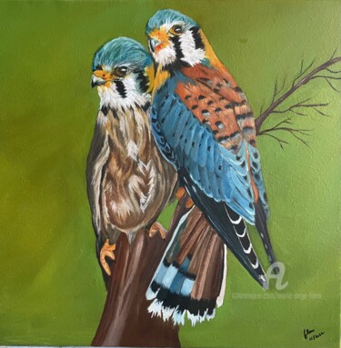 Painting titled "Faucons" by Marie-Ange Fileni, Original Artwork, Oil