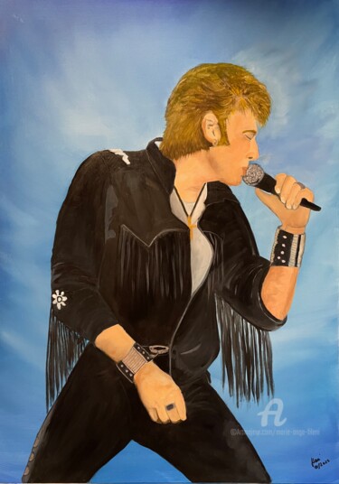 Painting titled "Johnny Hallyday" by Marie-Ange Fileni, Original Artwork, Oil