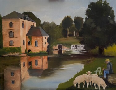 Peinture intitulée "Moulin à eaux" par Marie-Ange Fileni, Œuvre d'art originale, Huile