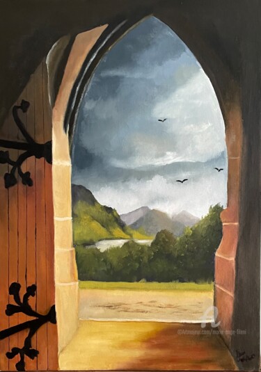 Painting titled "Porte ouverte sur l…" by Marie-Ange Fileni, Original Artwork, Oil