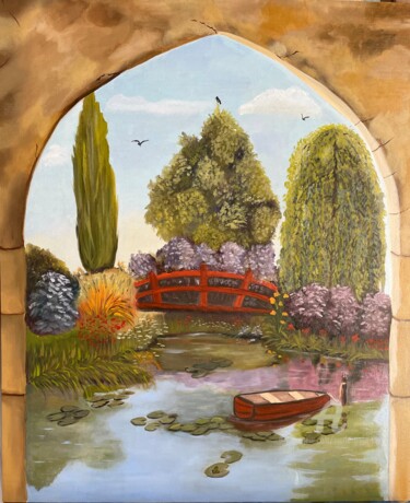 Painting titled "Le petit pont" by Marie-Ange Fileni, Original Artwork, Oil