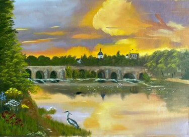 Painting titled "Pont de Beaugency" by Marie-Ange Fileni, Original Artwork, Oil