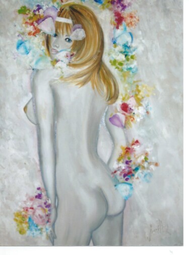 Peinture intitulée "La femme aux papill…" par Marie-Ange Nicaise, Œuvre d'art originale, Huile