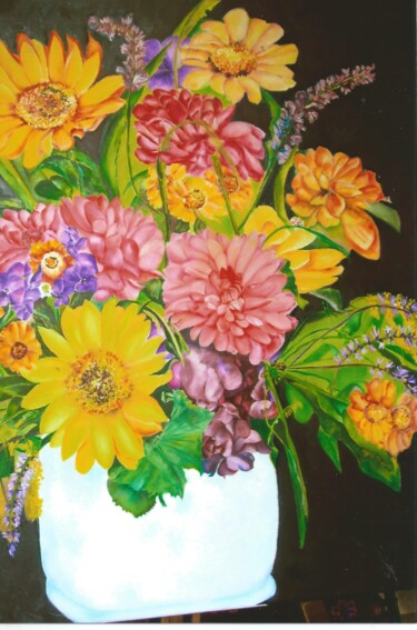Painting titled "087.jpg LE BOUQUET" by Marie-Ange Nicaise, Original Artwork, Oil