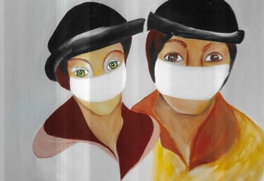 Картина под названием "Le Couple COVID" - Marie-Ange Nicaise, Подлинное произведение искусства, Масло