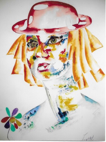 Pintura intitulada "la   clown" por Marie-Ange Nicaise, Obras de arte originais, Aquarela