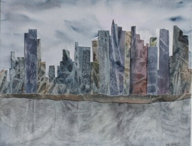 Peinture intitulée "Manhattan" par Marie-Annick Radigois, Œuvre d'art originale, Aquarelle