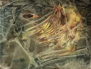 Peinture intitulée "l'oiseau géant et l…" par Marie-Annick Radigois, Œuvre d'art originale, Aquarelle