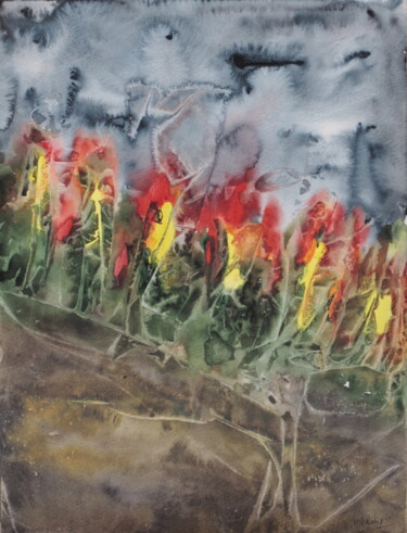 Peinture intitulée "au long de la route…" par Marie-Annick Radigois, Œuvre d'art originale, Aquarelle