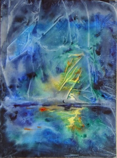 Painting titled "allégorie en bleu e…" by Marie-Annick Radigois, Original Artwork, Watercolor