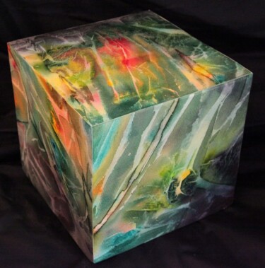 Peinture intitulée "Cube "le feu au coe…" par Marie-Annick Radigois, Œuvre d'art originale, Aquarelle