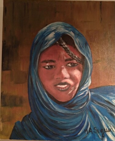 Painting titled "Jeune touareg" by Marie Annick Seguin, Original Artwork, Acrylic Mounted on Wood Stretcher frame