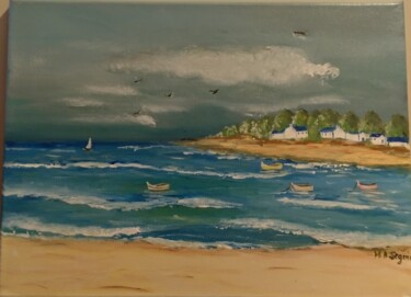 Painting titled "Plage" by Marie Annick Seguin, Original Artwork, Acrylic Mounted on Wood Stretcher frame