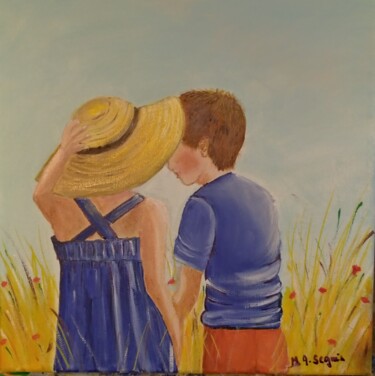Painting titled "Enfants" by Marie Annick Seguin, Original Artwork, Acrylic Mounted on Wood Stretcher frame