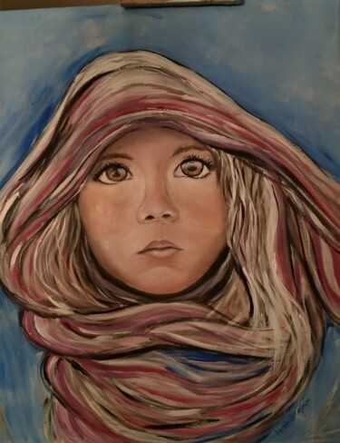 Painting titled "Jeune fille touareg" by Marie Annick Seguin, Original Artwork, Acrylic Mounted on Wood Stretcher frame