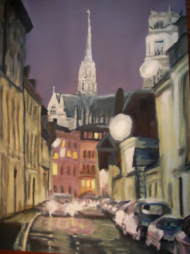 Schilderij getiteld "orleans-le soir rue…" door Marie-Aude Balthéir, Origineel Kunstwerk, Acryl