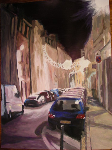 Schilderij getiteld "Orléans,rue de bour…" door Marie-Aude Balthéir, Origineel Kunstwerk, Acryl