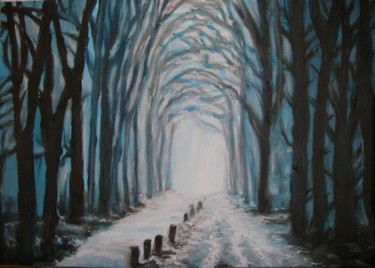 Painting titled "Route dans les bois…" by Marie-Aude Balthéir, Original Artwork, Acrylic