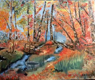 Painting titled "automne-peinture-fo…" by Marie Barre, Original Artwork, Oil