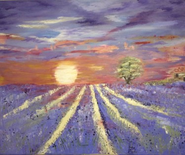 Painting titled "coucher-de-soleil-s…" by Marie Barre, Original Artwork, Oil