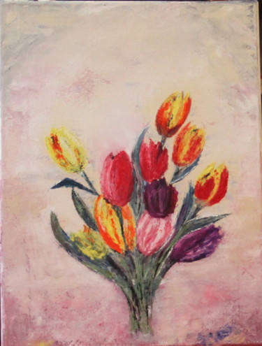 Painting titled "bouquet-tulipes-201…" by Marie Barre, Original Artwork, Oil