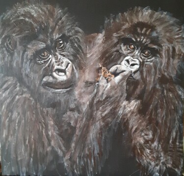 Painting titled "Gorilles 2" by Ma Bé Stillger, Original Artwork, Acrylic Mounted on Wood Stretcher frame
