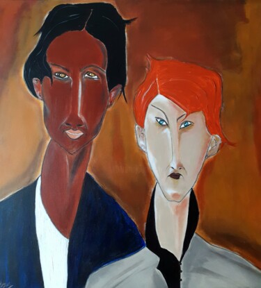 Painting titled "Regards croisés" by Marie Bony, Original Artwork, Acrylic Mounted on Wood Stretcher frame