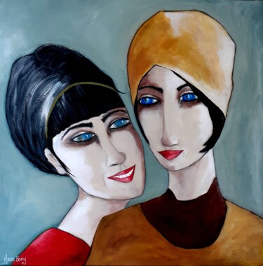 Painting titled "Esther et Ethel" by Marie Bony, Original Artwork, Acrylic