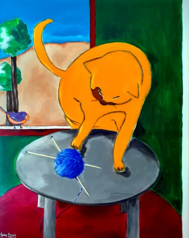 Pintura intitulada "Le chat joueur et l…" por Marie Bony, Obras de arte originais, Acrílico