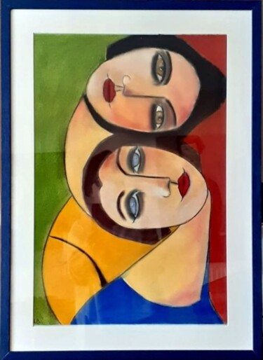 Painting titled "enlacées" by Marie Bony, Original Artwork, Pastel Mounted on Other rigid panel