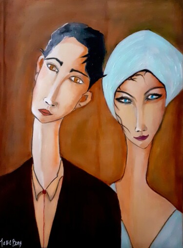 Painting titled "Madame, Monsieur" by Marie Bony, Original Artwork, Acrylic Mounted on Wood Stretcher frame