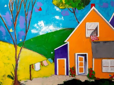제목이 "La maison du chat"인 미술작품 Marie Bony로, 원작, 아크릴 나무 들것 프레임에 장착됨