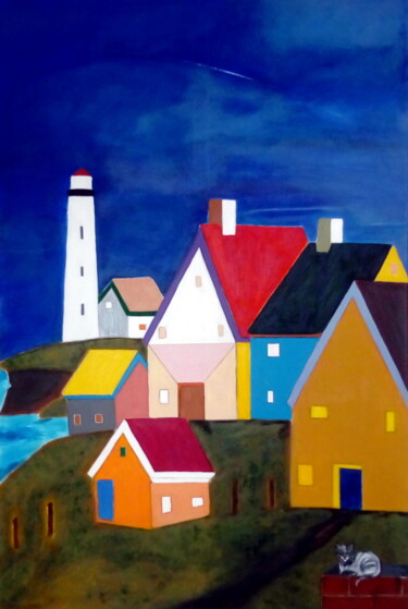 Painting titled "Le gardien du phare" by Marie Bony, Original Artwork, Acrylic Mounted on Wood Stretcher frame