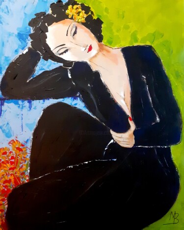 Картина под названием "La dame en noir" - Marie Bony, Подлинное произведение искусства, Акрил Установлен на Деревянная рама…