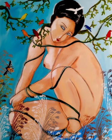 Картина под названием "Into the wild" - Marie Bony, Подлинное произведение искусства, Акрил Установлен на Деревянная рама дл…