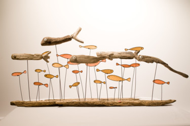Sculpture intitulée "banc de poissons" par Marie Brient, Œuvre d'art originale, Fil de fer