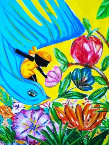 Malerei mit dem Titel "L'oiseau bleu" von Marie Carmelle Joseph Samson (Marie C.J Samson), Original-Kunstwerk, Acryl
