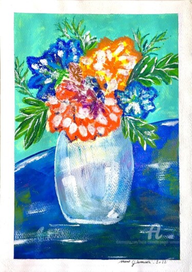 Malerei mit dem Titel "Vase et fleurs sur…" von Marie Carmelle Joseph Samson (Marie C.J Samson), Original-Kunstwerk, Acryl