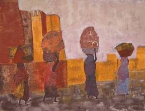 Peinture intitulée "Les porteuses" par Marie-Cdanger, Œuvre d'art originale, Huile