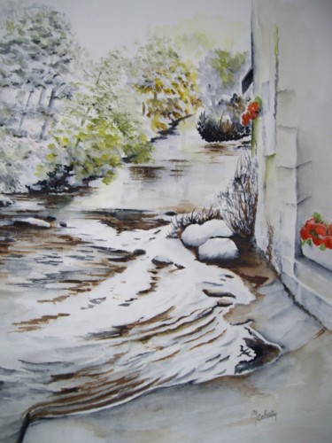 Painting titled "L'Aven" by Marie Celestin, Original Artwork, Watercolor