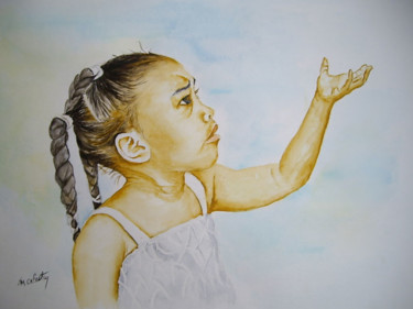 Pintura intitulada "Petite fille créole…" por Marie Celestin, Obras de arte originais, Aquarela