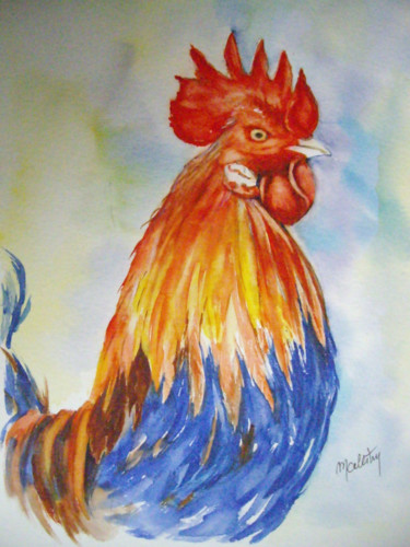 Peinture intitulée "Coq doré du TONKIN" par Marie Celestin, Œuvre d'art originale, Aquarelle