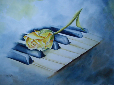 Painting titled "C'est la rose" by Marie Celestin, Original Artwork, Watercolor