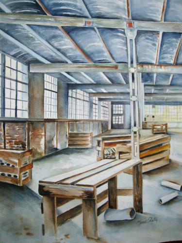 Painting titled "Usine abandonnée" by Marie Celestin, Original Artwork, Watercolor