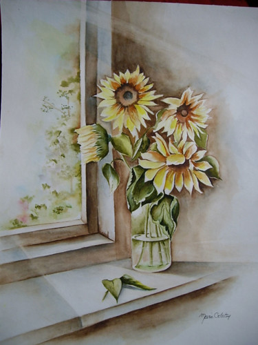 Painting titled "Tournesols" by Marie Celestin, Original Artwork, Watercolor