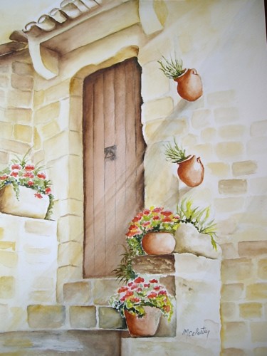 Painting titled "Entrée maison ancie…" by Marie Celestin, Original Artwork, Watercolor