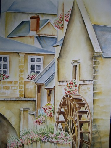 Pintura intitulada "Bayeux Les bords de…" por Marie Celestin, Obras de arte originais, Aquarela