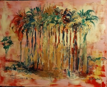 Peinture intitulée "17 palmiers à Ajacc…" par Marie-Céline Chottin, Œuvre d'art originale, Acrylique