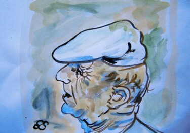 Painting titled "Tête d'homme au bér…" by Marie-Céline Chottin, Original Artwork, Watercolor