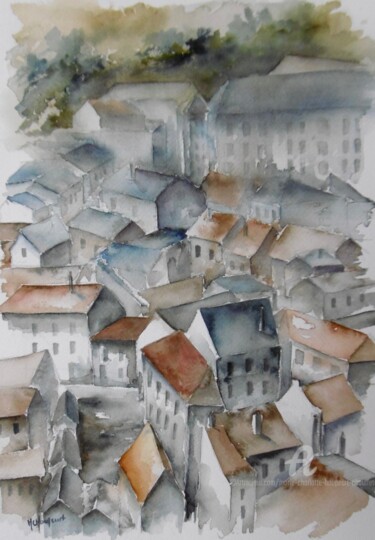 Painting titled "La ville ou les toi…" by Marie-Charlotte Houpeurt-Chauffeté, Original Artwork, Watercolor